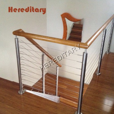 Interior Stainless Steel Balustrade and Wood Stair Railings with Wire/Rod